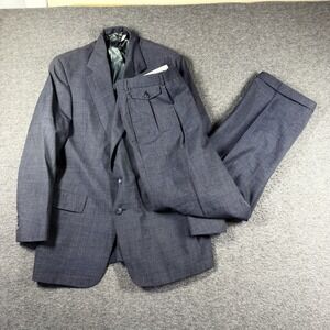 Vtg USA Made Austin Reed 44R 36x30 Gray Plaid Wool Mens Jacket Pants Suit